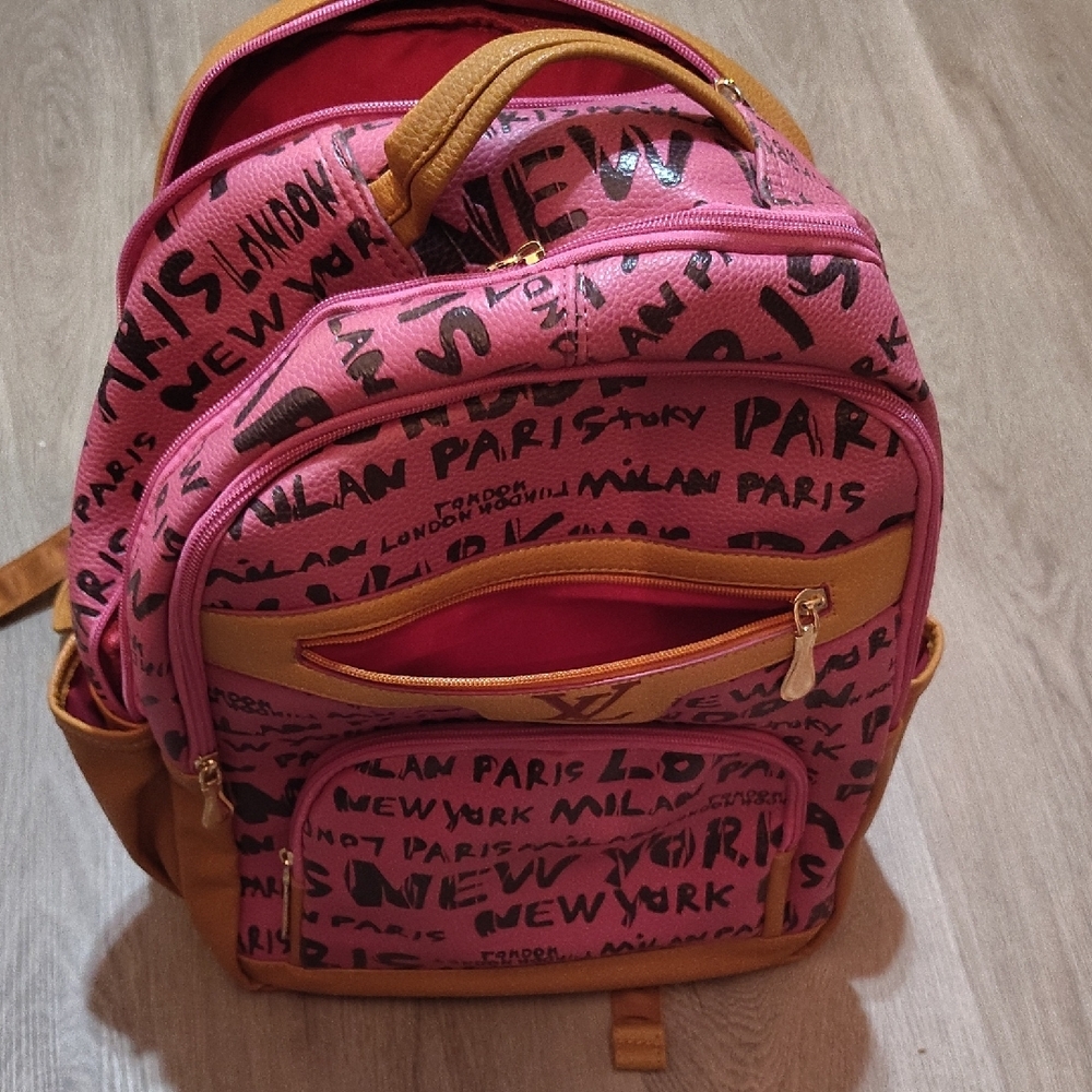 🆕All Weather Stylish Pink Tan Graffiti Backpack Unisex